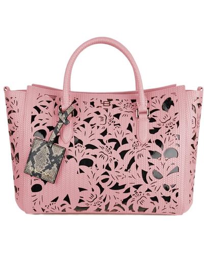 Baldinini Blumige lederhandtasche - Pink