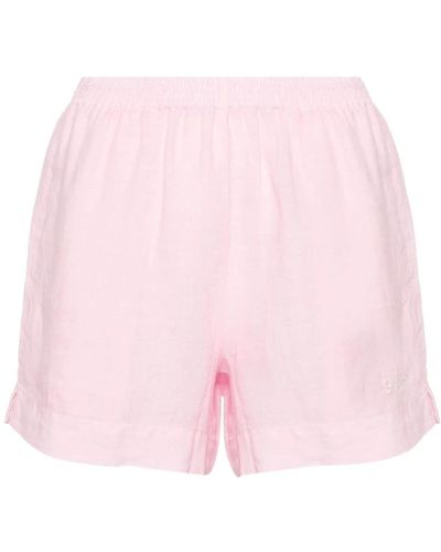 Mc2 Saint Barth Rosa leinen-shorts mit gesticktem logo - Pink