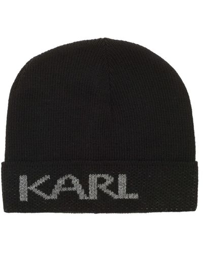 Karl Lagerfeld Beanie con logo inlay nero
