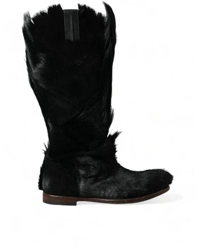 Dolce & Gabbana Stivali di lusso in pelliccia di gazzella a metà polpaccio - Nero