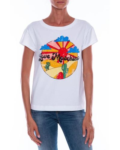 Love Moschino T-shirt in cotone con stampa grafica e applicazioni in rilievo - Grigio