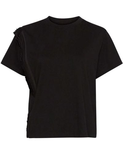 MM6 by Maison Martin Margiela Camiseta de algodón negra con detalle plisado - Negro
