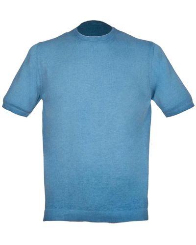 Alpha Studio T-shirt reverse cold turchese con costine - Blu