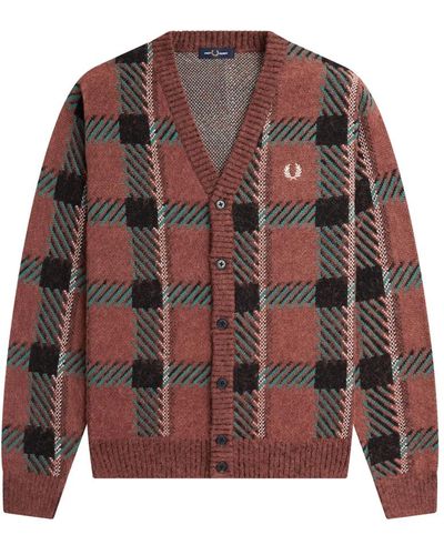 Fred Perry Maglione marrone con scollo a v e ricamo del logo