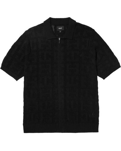 Huf Monogram jacquard zip polo shirt - Schwarz