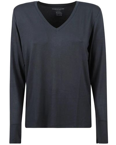 Majestic Filatures T-shirt grigio ferro con scollo a v e maniche lunghe - Blu