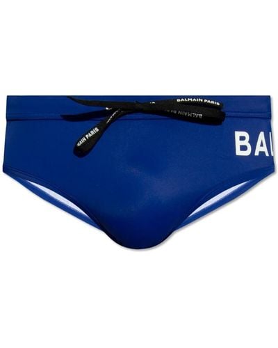 Balmain Slip da bagno con logo - Blu