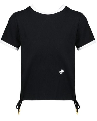 Patou T-shirt nera in cotone elasticizzato con patch logo in chenille - Nero