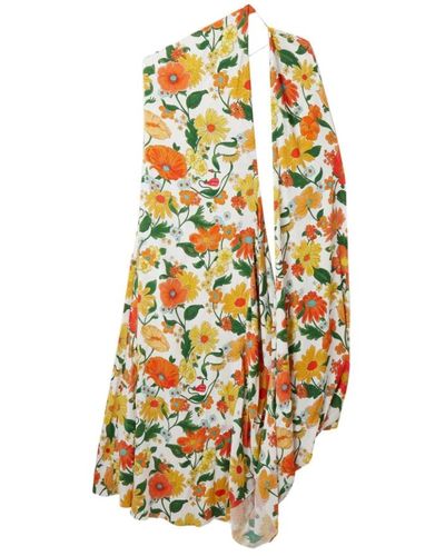 Stella McCartney Blumenmuster asymmetrischer ausschnitt einschulterkleid - Mettallic