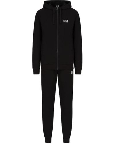 EA7 Pantaloni jogger neri con felpa con cappuccio e zip - Nero