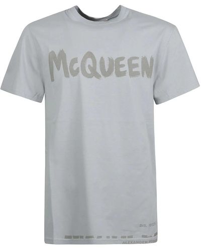 Alexander McQueen Graues baumwoll-t-shirt mit logodetail