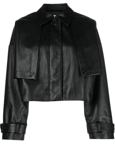 Calvin Klein Cropped Leather Jacket - Black