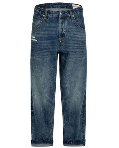 Evisu Blaue denim jeans mit möwenstickerei