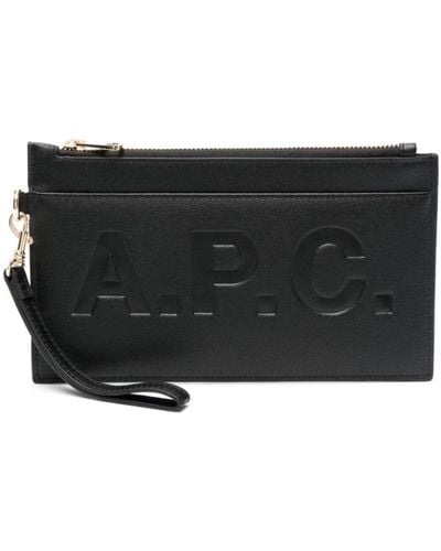 A.P.C. Pochette pochette in pelle nera con logo in rilievo - Nero