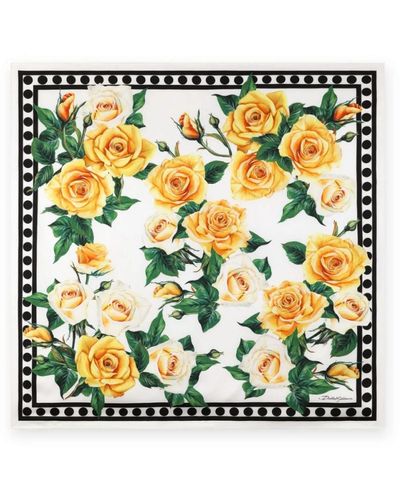 Dolce & Gabbana Pañuelo de seda de lujo con estampado floral - Amarillo
