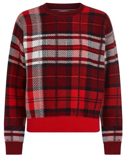 Tommy Hilfiger Maglione in morbido cotone con stampa tommy tartan rouge - Rosso