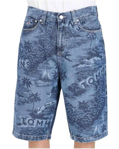 Tommy Hilfiger Shorts in denim con stampa tropicale uomo - Blu