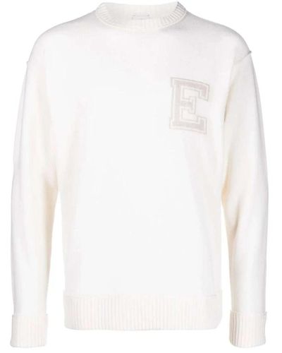 Eleventy Maglione in lana con logo intarsia - Bianco