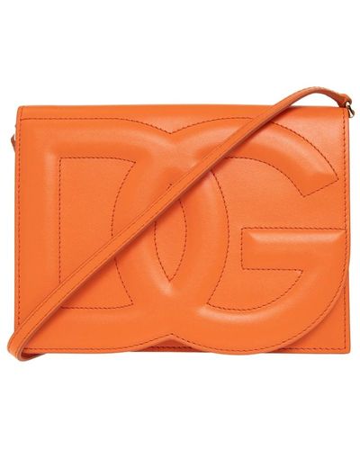 Dolce & Gabbana Lederne schultertasche mit logo - Orange