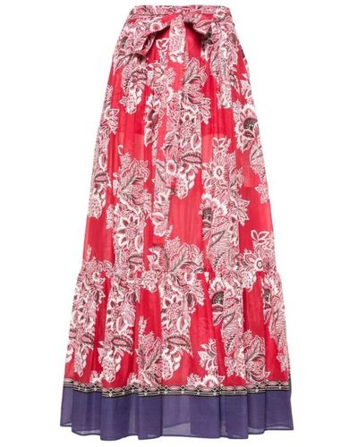 Etro Falda de talle alto estampada de flores en capas - Rojo