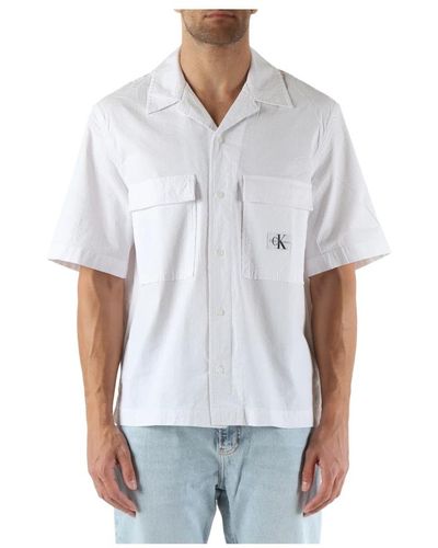 Calvin Klein Stretch seersucker regular fit hemd - Weiß