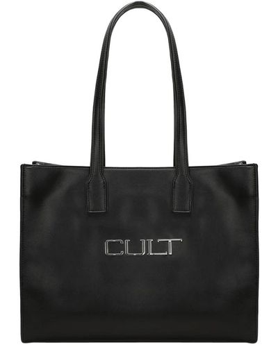 Cult Borsa shopping nera con logo in metallo - Nero