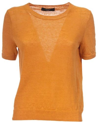 Weekend by Maxmara Weiches leinen gestricktes ripp-t-shirt - Orange