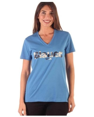 Blauer Camiseta de algodón para mujer - Azul