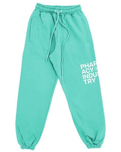 Pharmacy Industry Pantaloni da tuta in cotone verde con stampa del logo - Blu