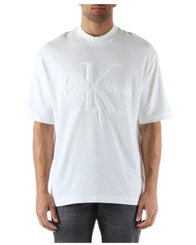 Calvin Klein Oversize t-shirt aus baumwolle und viskose mit gesticktem logo - Weiß