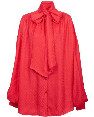 Balmain Camisa de seda con mini monograma - Rojo