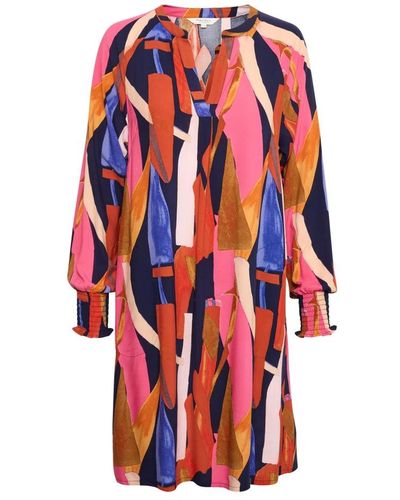 Part Two Kleid mit multi arty print und smock-schetten - Rot