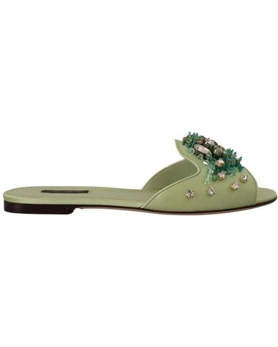 Dolce & Gabbana Verde pelle cristallo slides scarpe basse