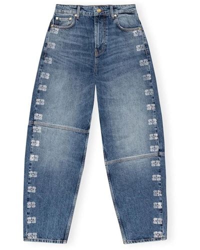 Ganni Jeans denim azul con logo sparkle