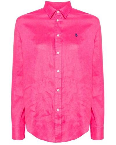 Ralph Lauren Leinenhemd mit logo-stickerei - Pink