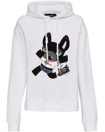 DSquared² Grafikdruck baumwoll-sweater hoodie - Weiß