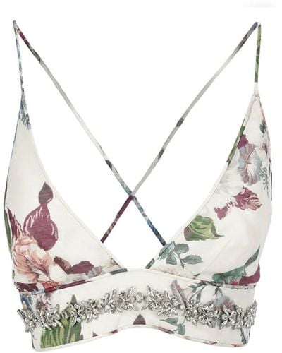Zimmermann Top corto de lino y seda con estampado floral - Metálico