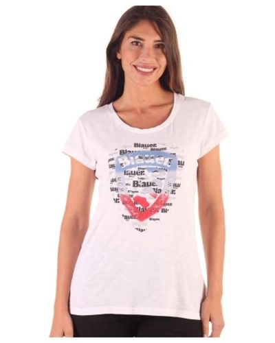Blauer Camiseta de algodón para mujer - Blanco