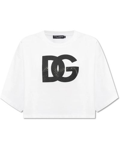 Dolce & Gabbana T-shirt crop con logo - Bianco