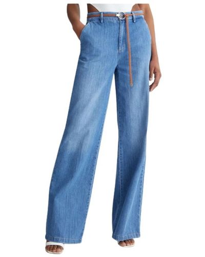 Liu Jo Jeans palazzo con cintura regular en algodón lavado - Azul