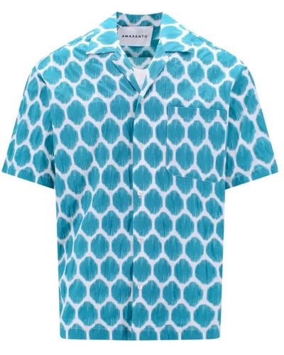 Amaranto Stilosa camicia blu in cotone con stampa all-over