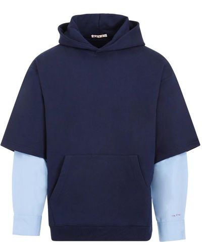 Marni Blaue baumwoll-sweatshirt mit kapuze