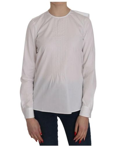 DSquared² White crew neck long sleeve cotton blouse - Grigio