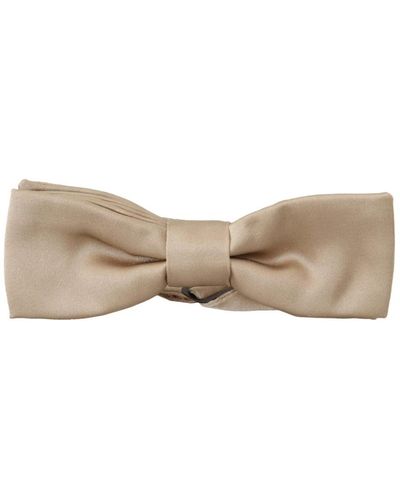 Dolce & Gabbana Gold Solid 100% Silk Adjustable Neck Papillon Tie - Natural