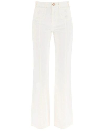 See By Chloé Jeans skinny bianchi con ricamo a fiori - Bianco