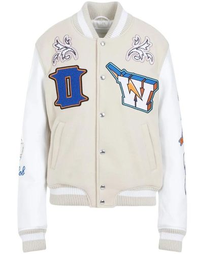 Off-White c/o Virgil Abloh Thunderbolt varsity bomber jacket - Weiß