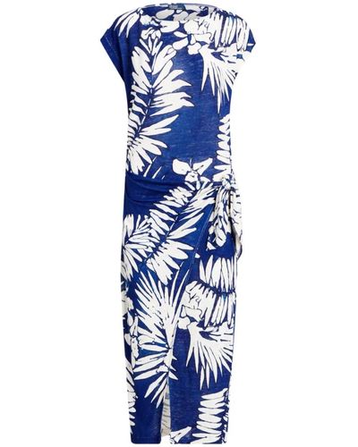 Ralph Lauren Robe longue en lin à fleurs - Bleu