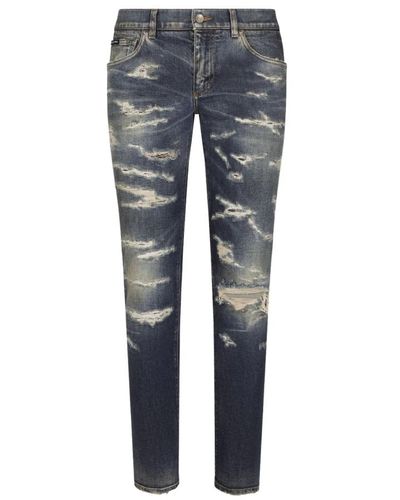 Dolce & Gabbana Jeans skinny strappati con finitura consumata - Blu