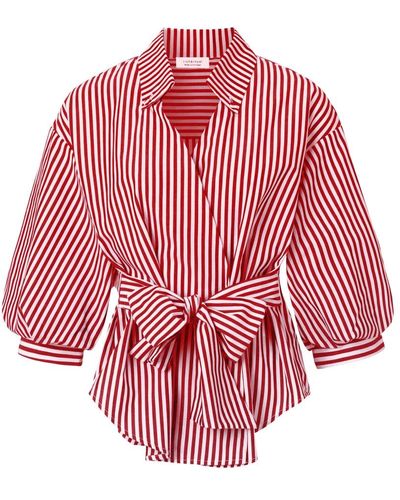 Rich & Royal Striped blouse with puffed sleeves - Rot