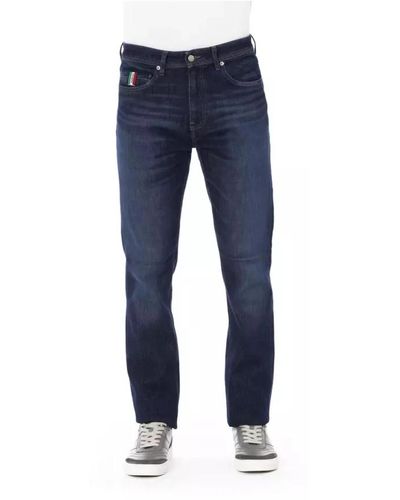 Baldinini Jeans in cotone blu bottone logo cuciture a contrasto